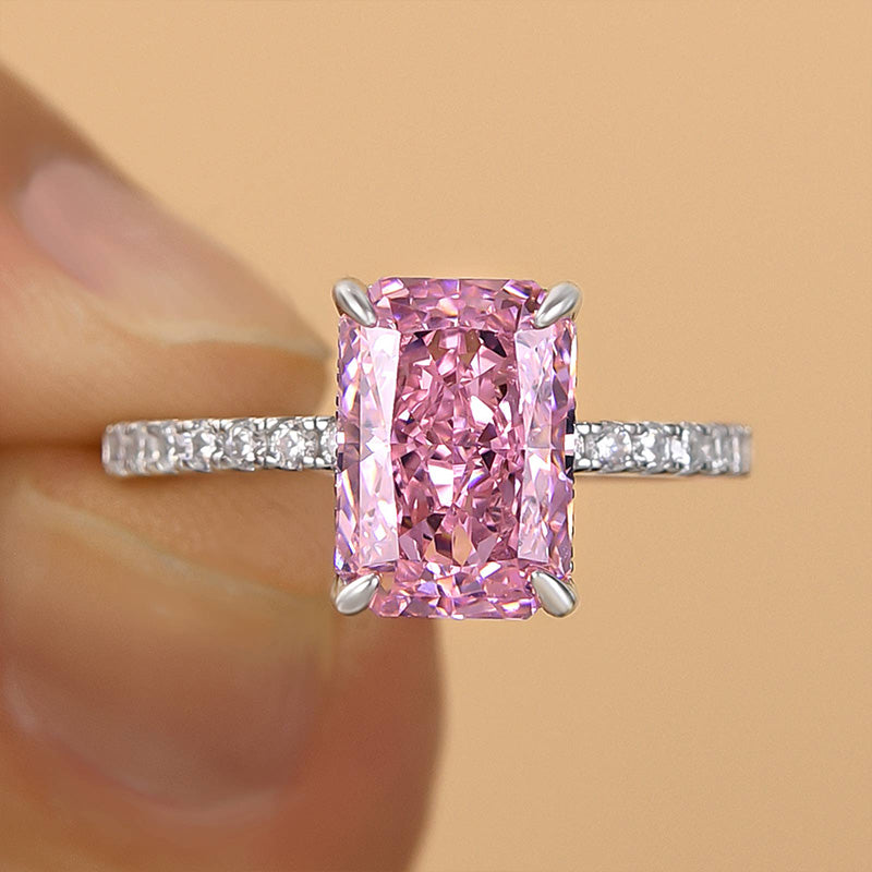 3.3 Carat Simulated Diamond Pink Stone Radiant Cut Engagement Ring