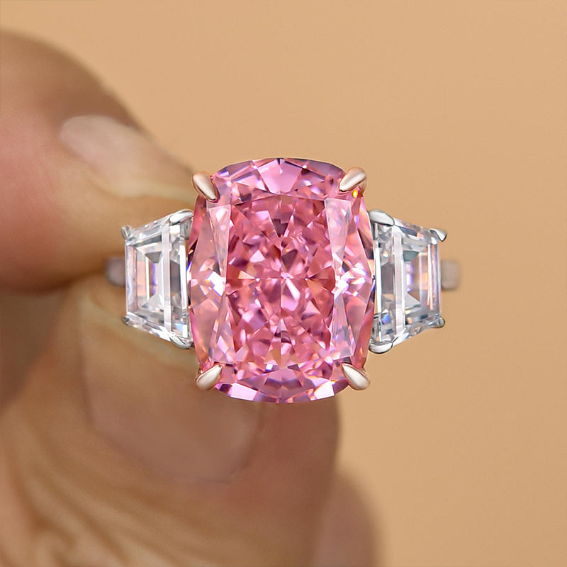 Luxury Three stone Pink Stone Cushion Cut Engagement Ring