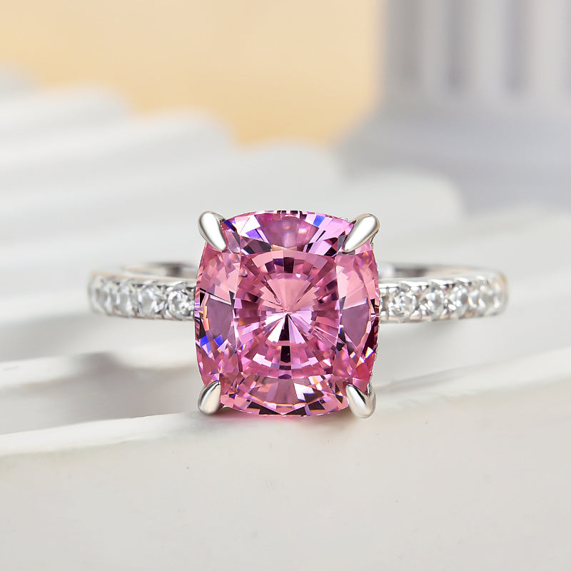 Elegant Cushion Cut Pink Sapphire Women's Engagement Ring In Sterling Silver