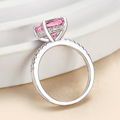 Elegant Cushion Cut Pink Sapphire Women's Engagement Ring In Sterling Silver