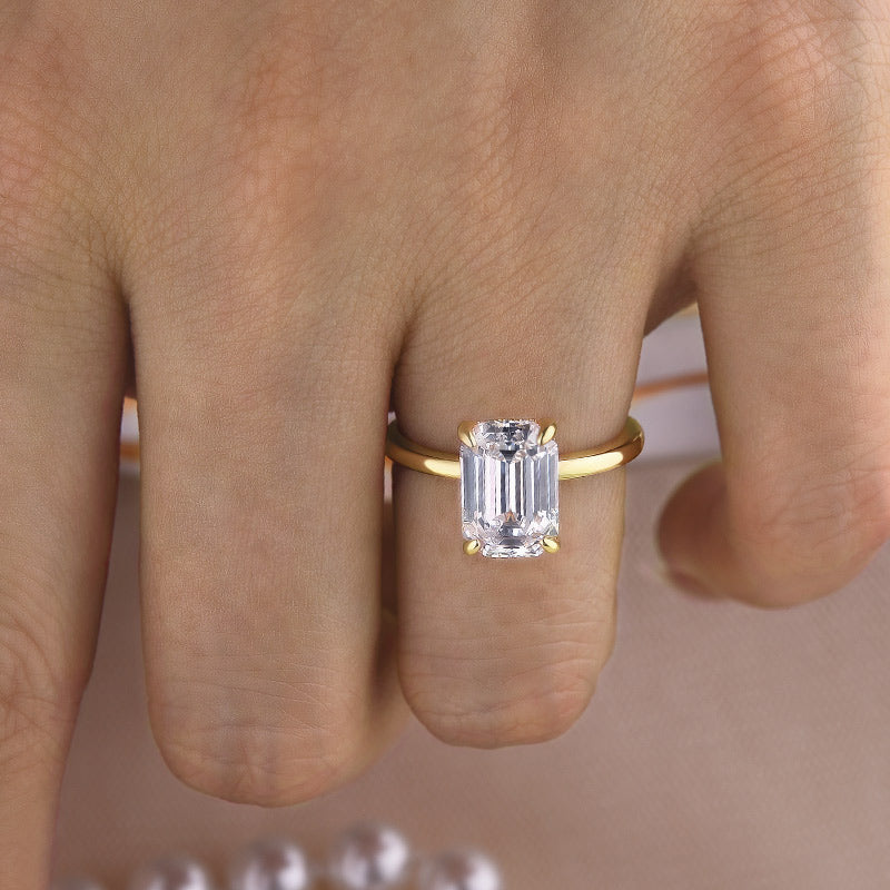 Classic Emerald Cut Engagement Ring For Women In Sterling Silver