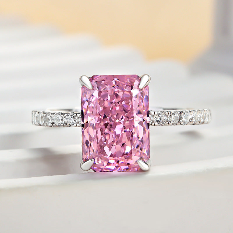 3.3 Carat Simulated Diamond Pink Stone Radiant Cut Engagement Ring