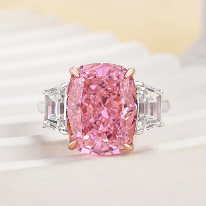 Luxury Three stone Pink Stone Cushion Cut Engagement Ring