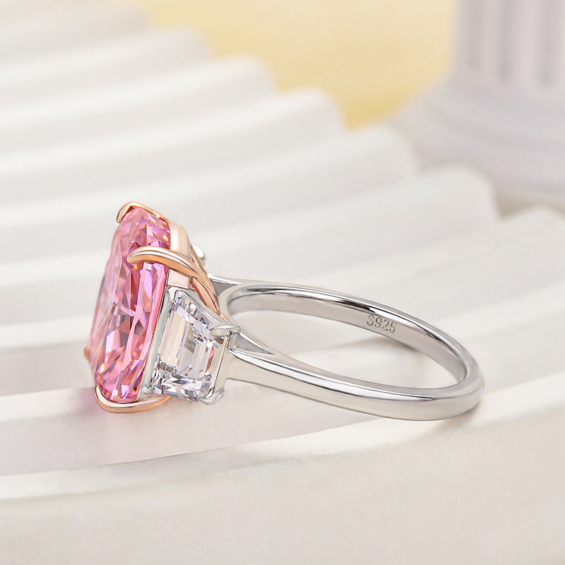 Luxury Three stone Pink Stone Cushion Cut Engagement Ring