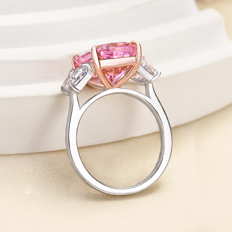 Luxury Three stone Pink Stone Cushion Cut Engagement Ring