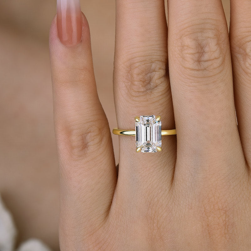 Classic Emerald Cut Engagement Ring For Women In Sterling Silver-Maxinejewelry