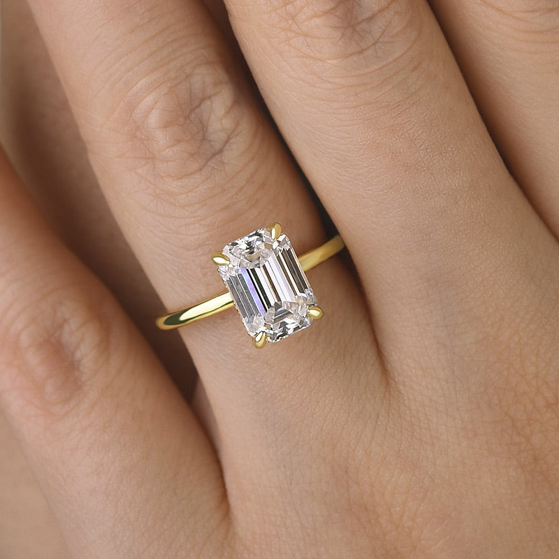 Classic Emerald Cut Engagement Ring For Women In Sterling Silver-Maxinejewelry