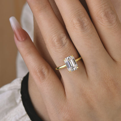 Classic Emerald Cut Engagement Ring For Women In Sterling Silver-Maxinejewelry