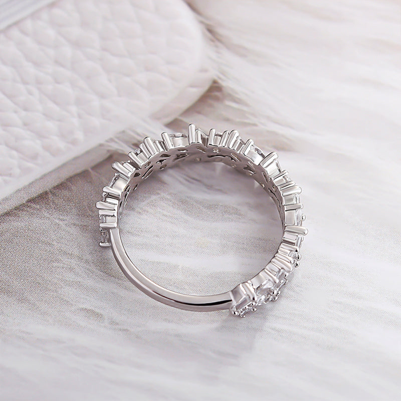 Elegant Anniversary Sona Simulated Diamond Wedding Band In Sterling Silver-Maxinejewelry