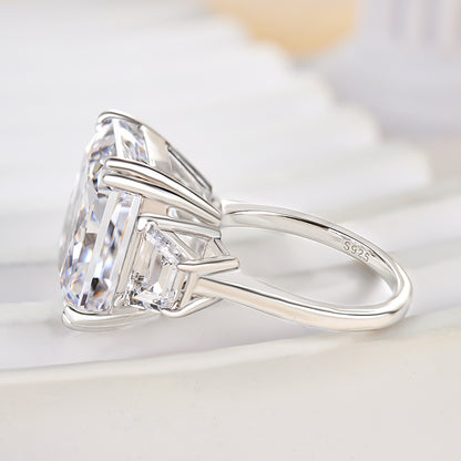 Luxurious Crushed Ice Hybrid Radiant Cut Three Stone Engagement Ring In Sterling Silver