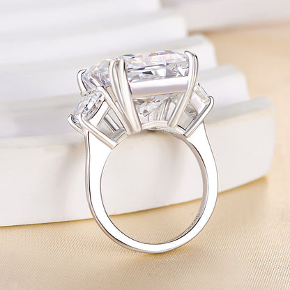 Luxurious Crushed Ice Hybrid Radiant Cut Three Stone Engagement Ring In Sterling Silver