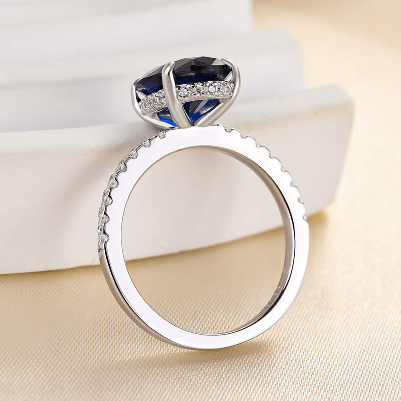 3.5 Carat Classic Blue Sapphire Oval Cut Simulated Diamond Engagement Ring In Sterling Silver