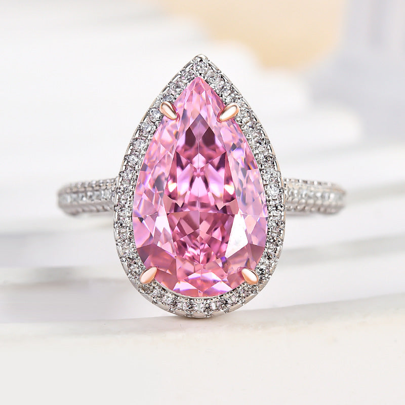 Honorable Halo Pear Cut Pink Sapphire Engagement Ring