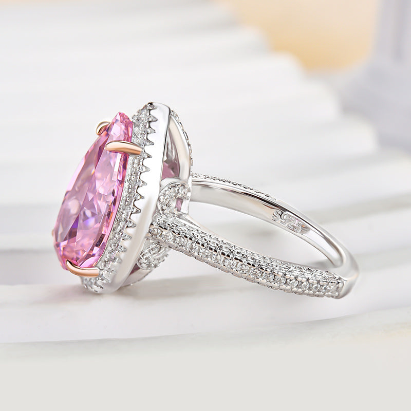 Honorable Halo Pear Cut Pink Sapphire Engagement Ring