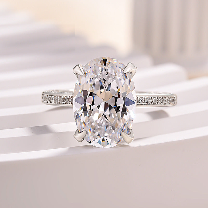 Exclusive Oval Cut Sona Simulated Diamond Engagement Ring In Sterling Silver-Maxinejewelry