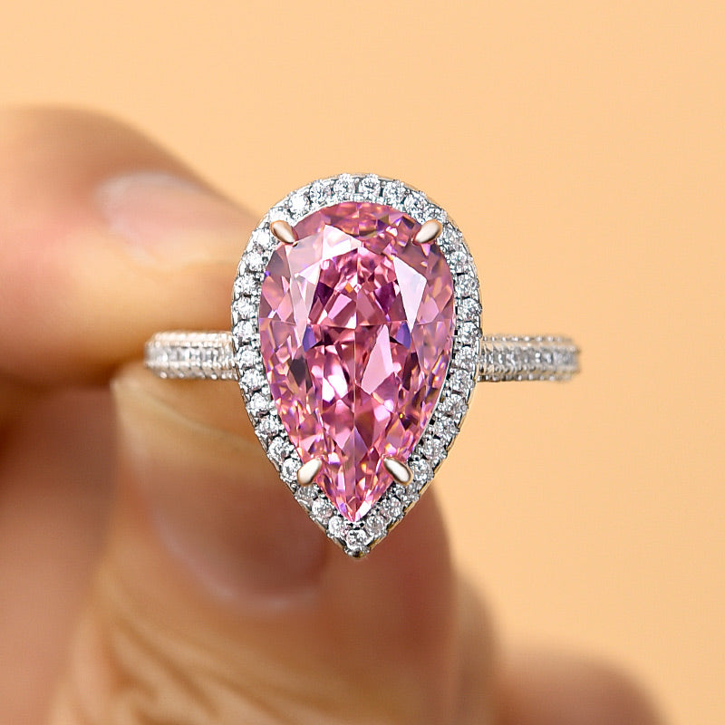 Honorable Halo Pear Cut Pink Sapphire Engagement Ring