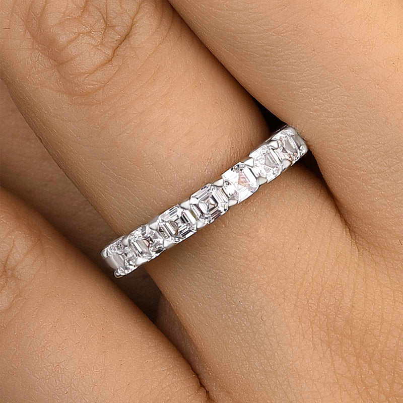 Half Eternity Asscher Cut Wedding Band for Women In Sterling Silver