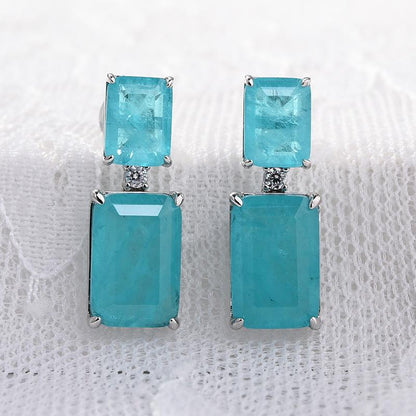 Rare Synthetic Paraiba Tourmaline Women's Earrings In Sterling Silver-Maxinejewelry