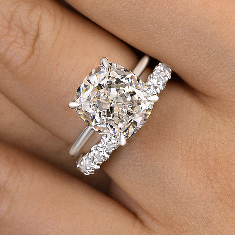 Sparkle Crushed Ice Cushion Cut Wedding Set For Women In Sterling Silver