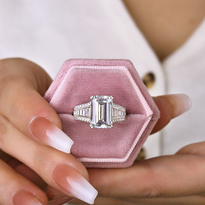 Exclusive Emerald Cut Engagement Ring In Sterling Silver-Maxinejewelry