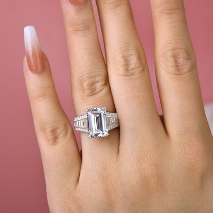 Exclusive Emerald Cut Engagement Ring In Sterling Silver