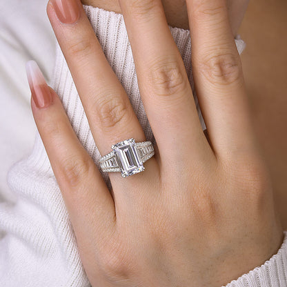 Exclusive Emerald Cut Engagement Ring In Sterling Silver