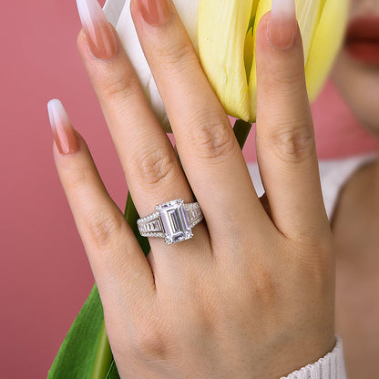 Exclusive Emerald Cut Engagement Ring In Sterling Silver