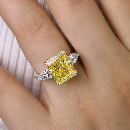 Gorgeous Radiant Cut Three Stone Yellow Sapphire Engagement Ring-Maxinejewelry