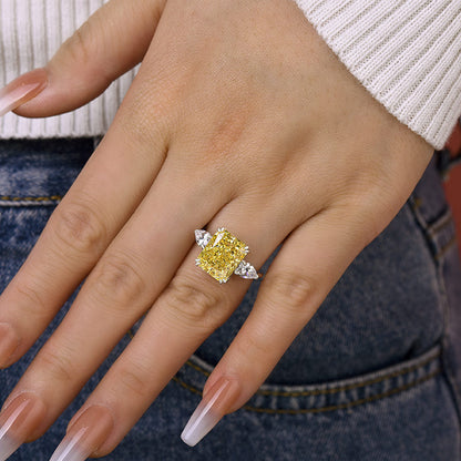 Gorgeous Radiant Cut Three Stone Yellow Sapphire Engagement Ring