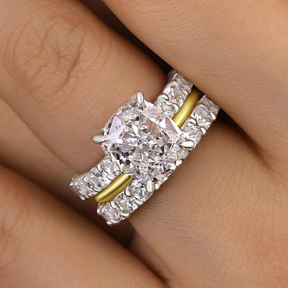 Excellent Crushed Ice Cushion Cut 3PC Wedding Ring Set In Sterling Silver