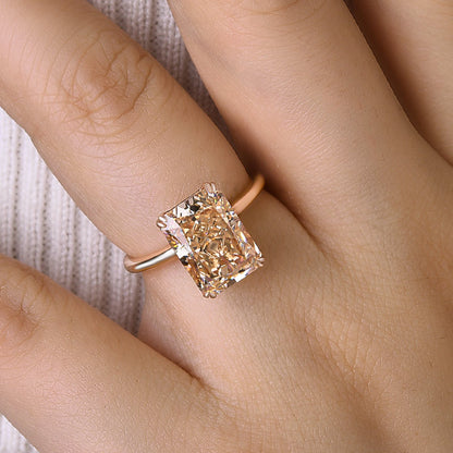 Rose Gold Light Champagne Radiant Cut Simulated Diamond Engagement Ring-Maxinejewelry