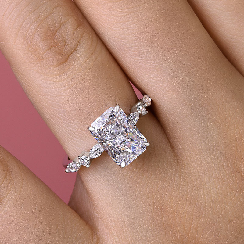 Sparkle Crushed Ice Radiant Cut Engagement Ring For Women In Sterling Silver-Maxinejewelry