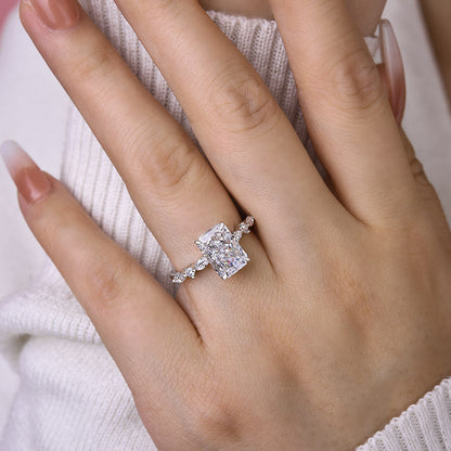 Sparkle Crushed Ice Radiant Cut Engagement Ring For Women In Sterling Silver-Maxinejewelry