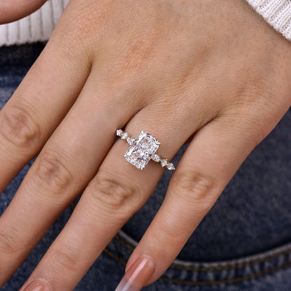 Sparkle Crushed Ice Radiant Cut Engagement Ring For Women In Sterling Silver-Maxinejewelry