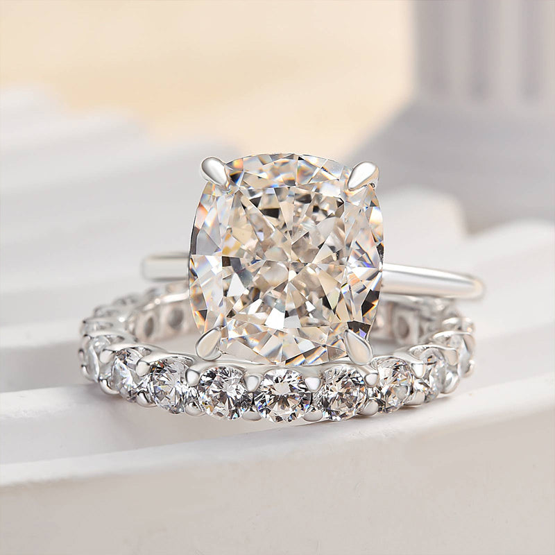 Sparkle Crushed Ice Cushion Cut Wedding Set For Women In Sterling Silver