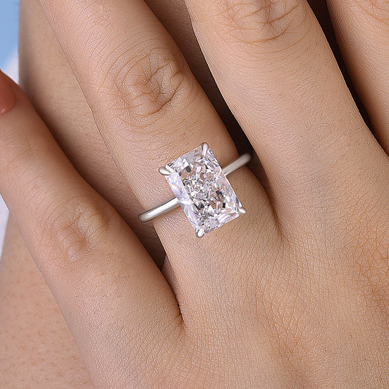 Elegant Radiant Cut Engagement Ring In Sterling Silver-Maxinejewelry