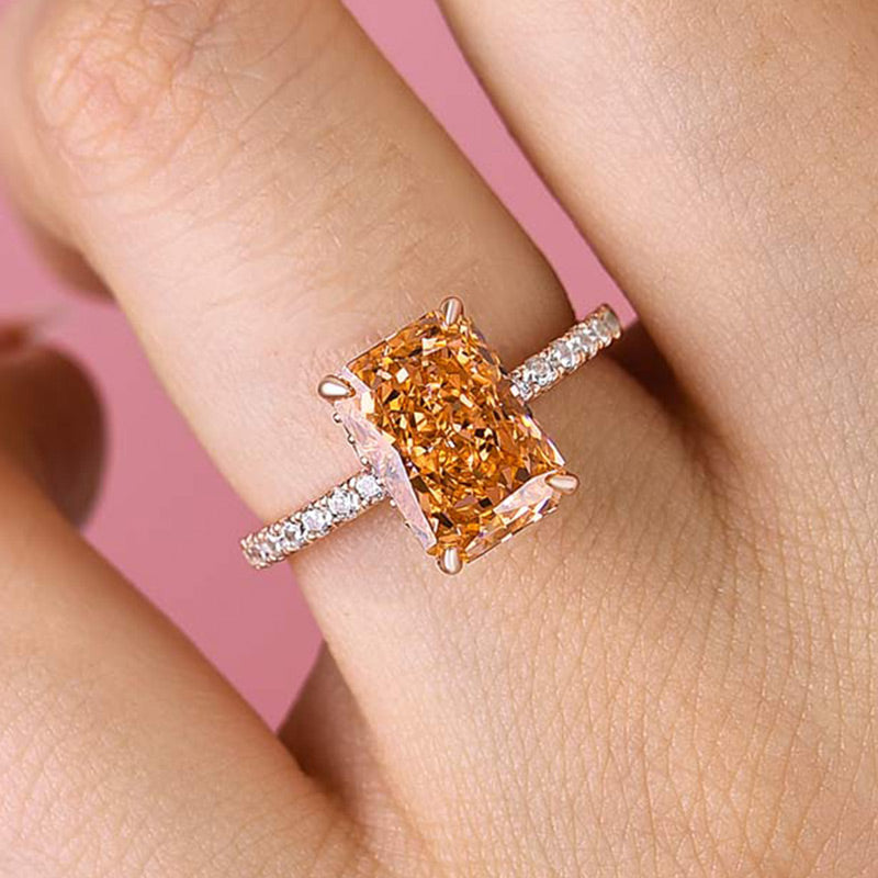 Stunning Rose Gold Radiant Cut Champagne Engagement Ring For Women-Maxinejewelry