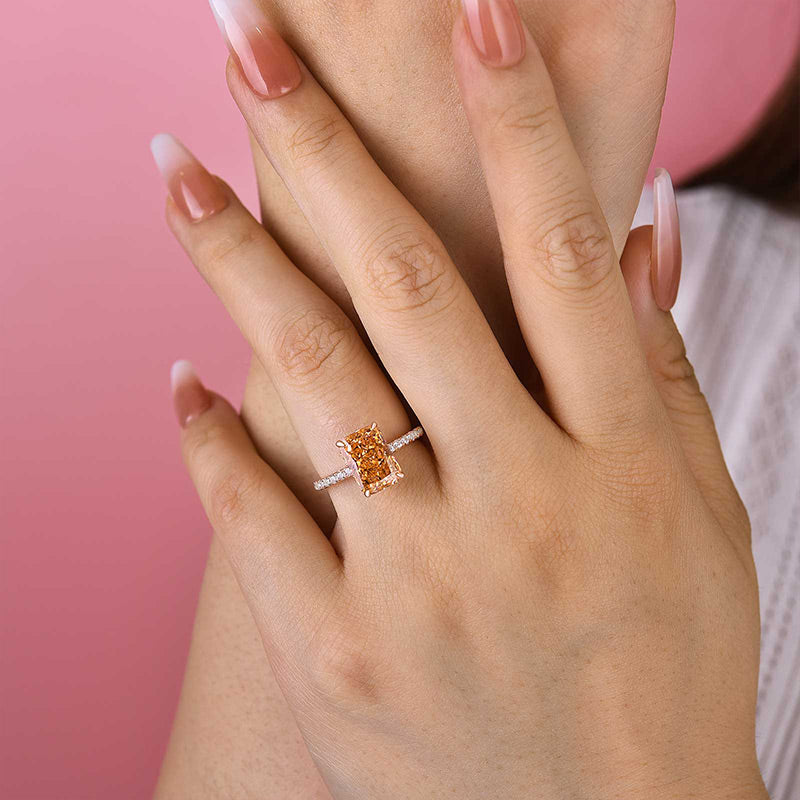 Stunning Rose Gold Radiant Cut Champagne Engagement Ring For Women