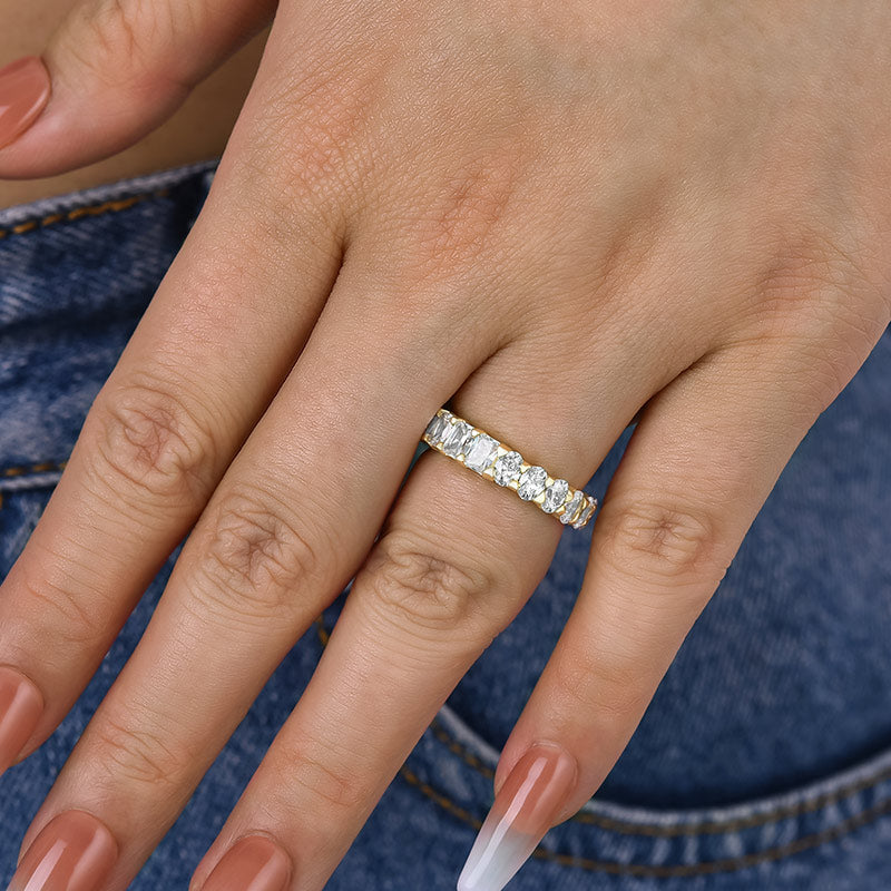 Unique Yellow Gold Oval &amp; Radiant Cut Wedding Band In Sterling Silver-Maxinejewelry