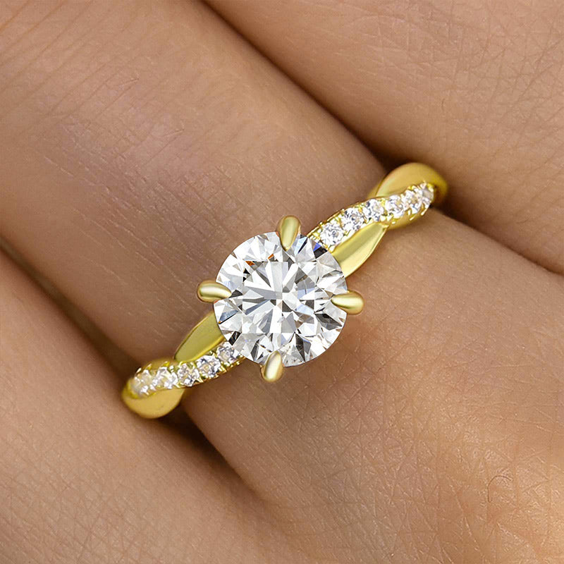 Twist 1.25 Carat Round Cut Yellow Gold Promise Ring For Her In Sterling Silver