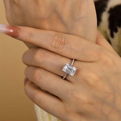 Timeless Emerald Cut Engagement Ring In Sterling Silver