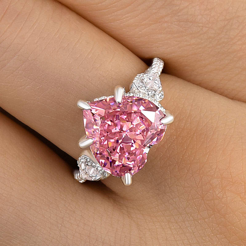 Royal Romantic 5.0 CT Pink Heart Cut Engagement Ring In Sterling Silver