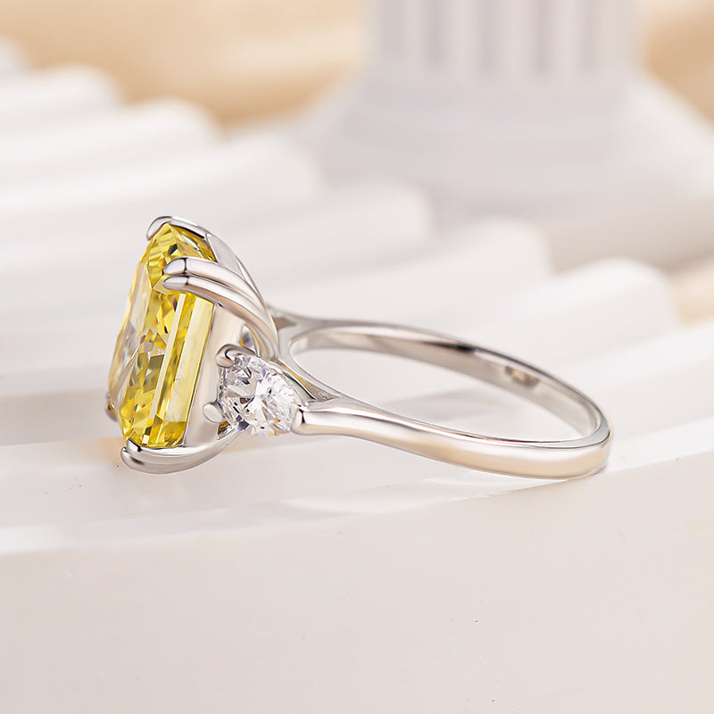 Gorgeous Radiant Cut Three Stone Yellow Sapphire Engagement Ring