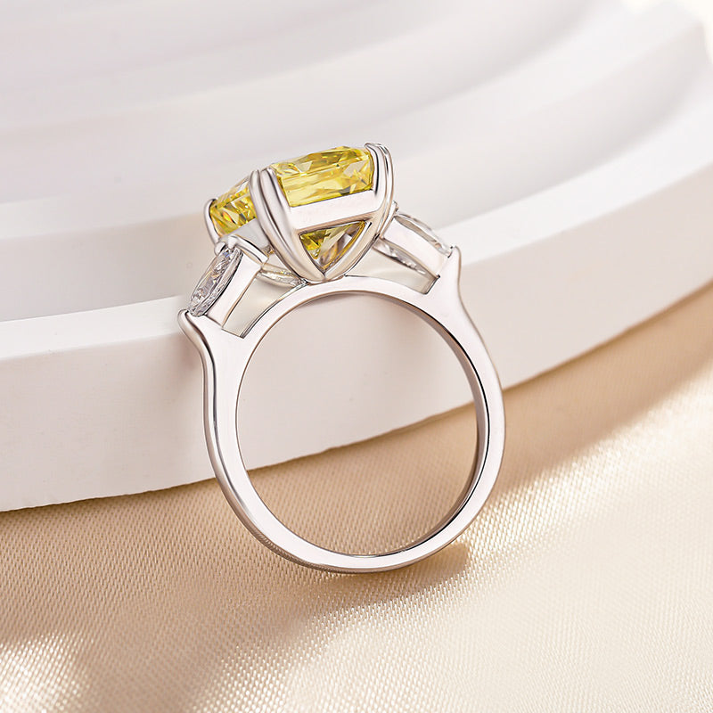 Gorgeous Radiant Cut Three Stone Yellow Sapphire Engagement Ring