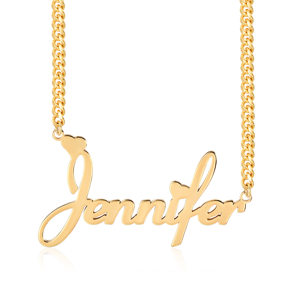 Personalized Custom Gold Plated Nameplate with Heart Jewelry Set Name Necklace and Hoop Earrings Christmas Gift-silviax