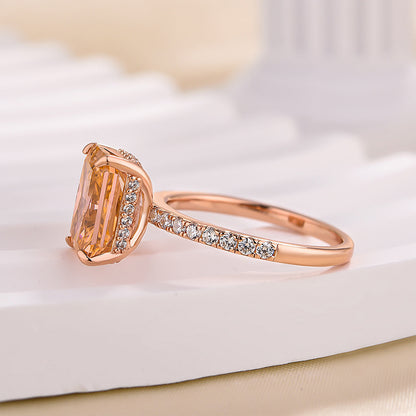 Stunning Rose Gold Radiant Cut Champagne Engagement Ring For Women