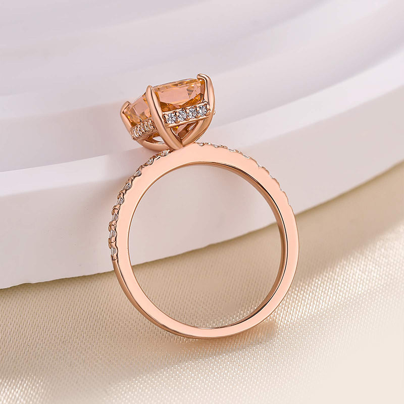 Stunning Rose Gold Radiant Cut Champagne Engagement Ring For Women