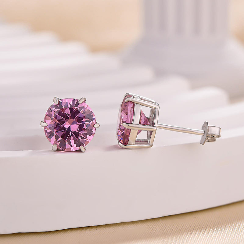 2.0 Carat Round Cut Pink Sapphire Stud Earrings In Sterling Silver