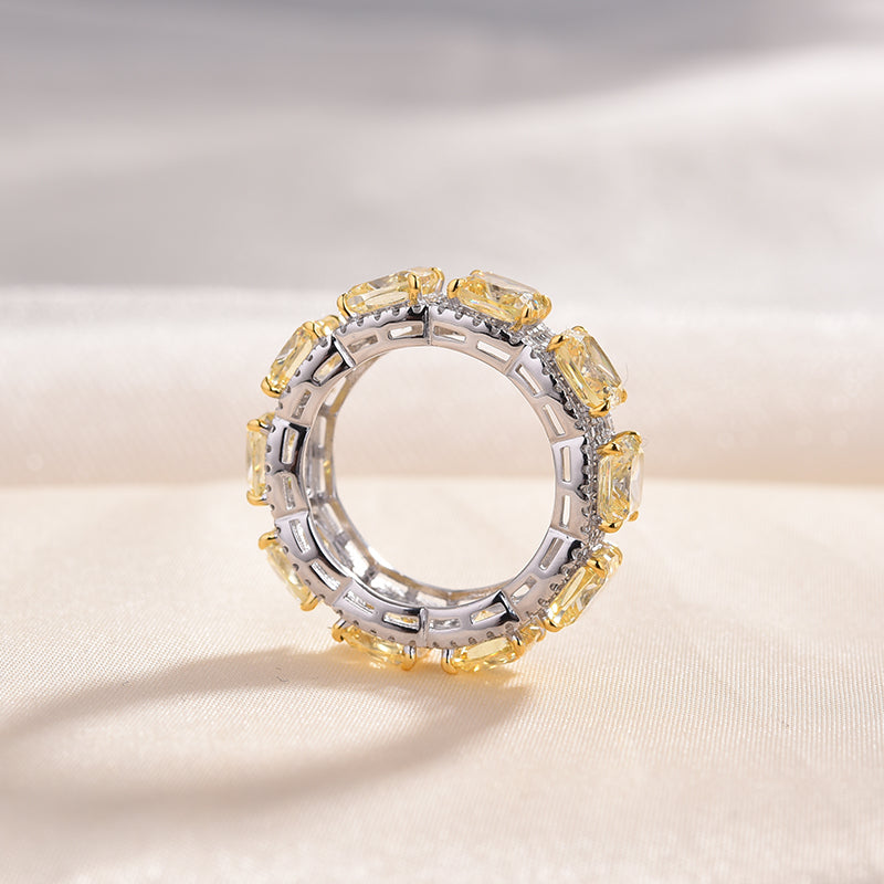 Luxurious Halo Cushion Cut Yellow Sapphire Wedding Band for Her In Sterling Silver-Maxinejewelry