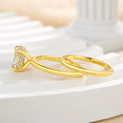 Sparkle Yellow Gold Oval Cut Wedding Ring Set For Women In Sterling Silver